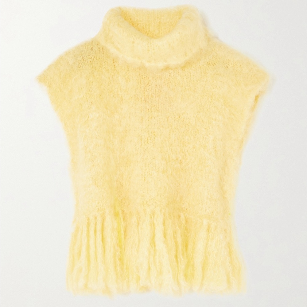 LUKHANYO. MDINGI mohair cropped fringe yellow turtleneck sweater vest